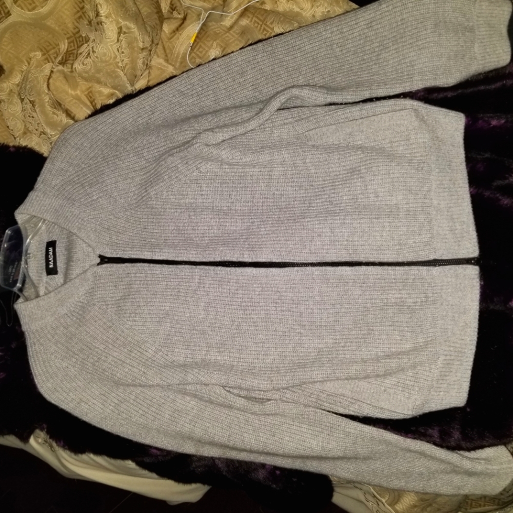 Naadam Merino wool-cashmere blend bomber jacket "Helios" in silver heather gray